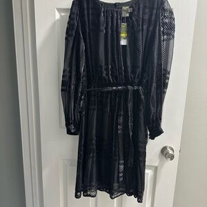 Taylor Black Sheer Long Sleeve Dress